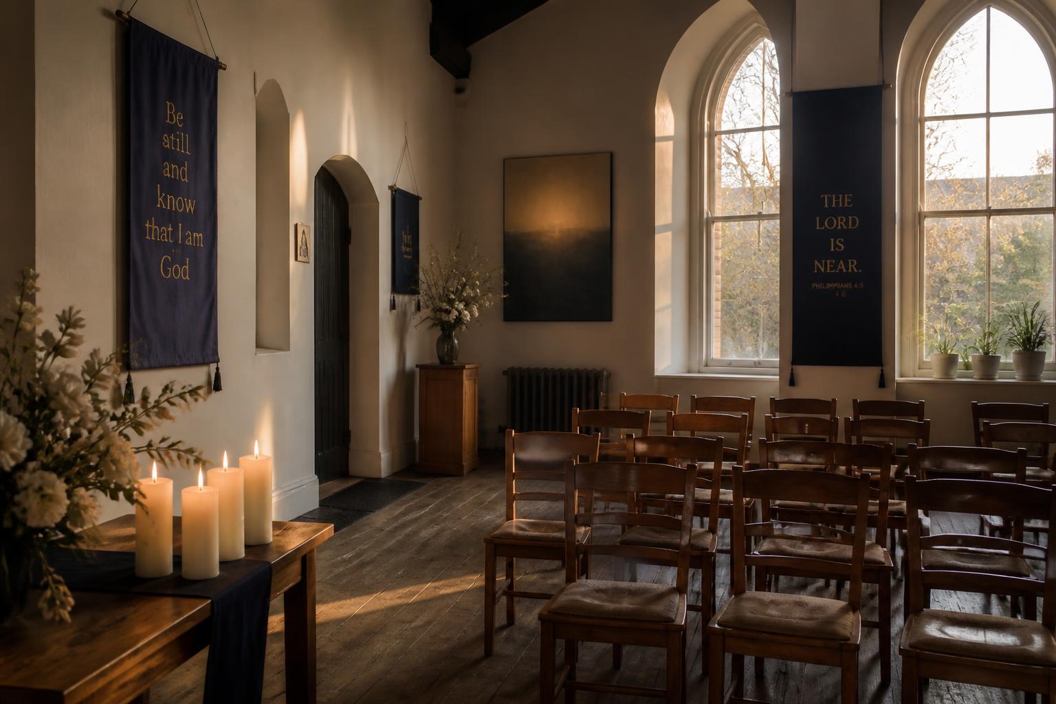 A peaceful spiritual sanctuary with crystals and candles