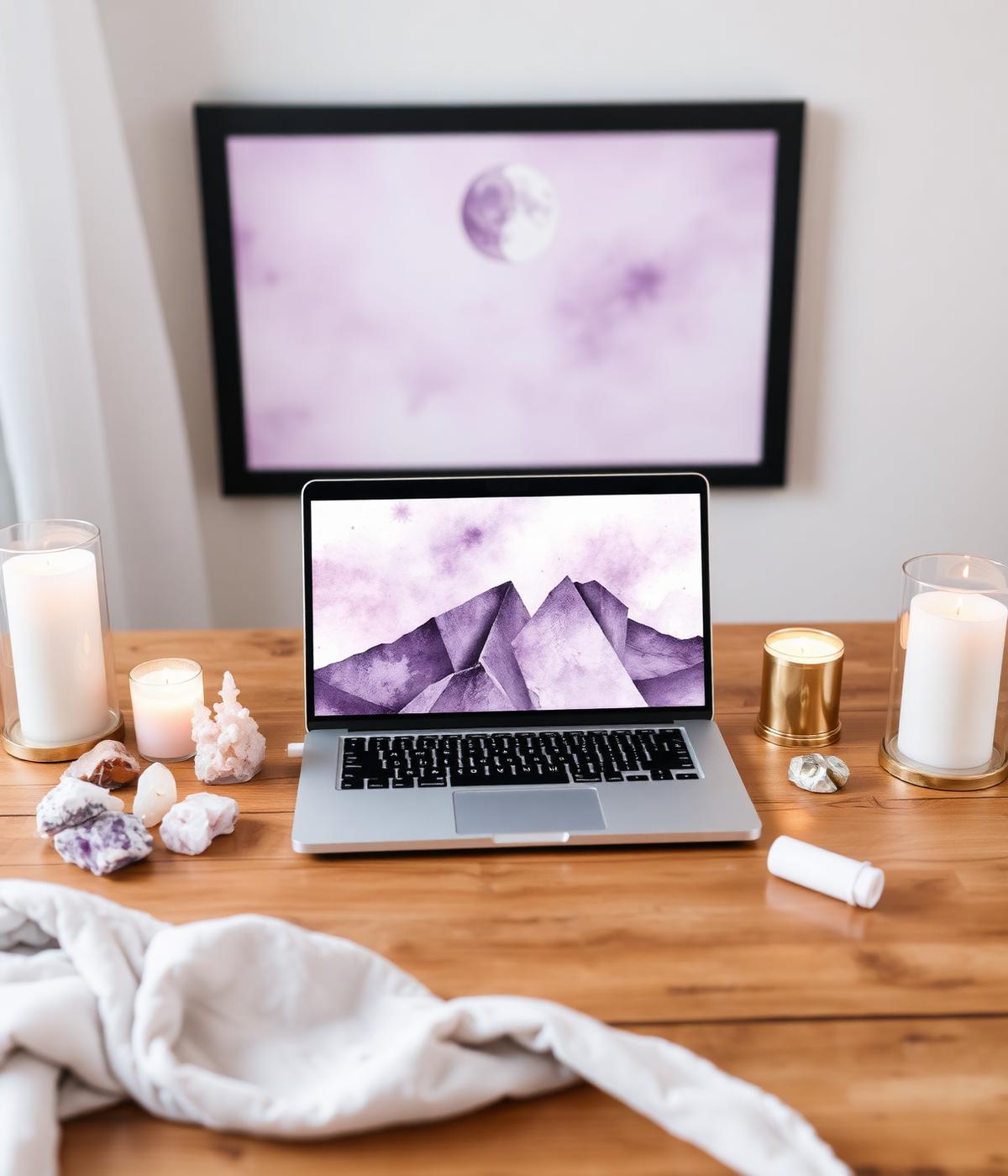 Cozy desk set up for a Zoom spiritual session